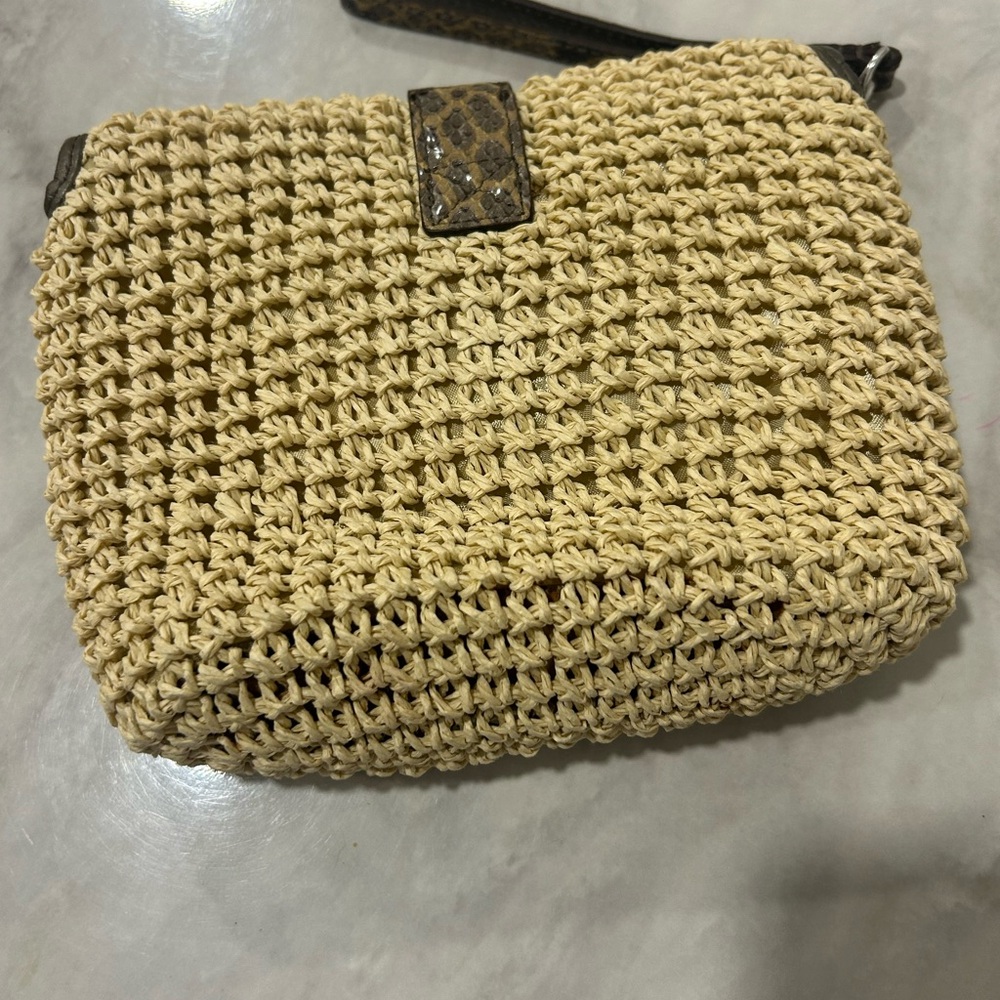 Brighton Beige Woven Clutch with Snakeskin Detail - Picture 2 of 7
